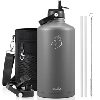 Buzio Duet Series Gallon Bottle with 2 Lids and Sleeve 3.8L - Grey